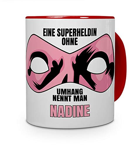 printplanet Tasse mit Namen Nadine - Motiv Superhelden ohne Umhang - Namenstasse, Kaffeebecher, Mug, Becher, Kaffeetasse - Farbe Rot