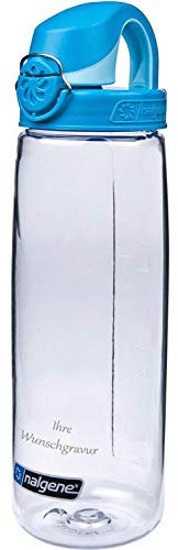 Nalgene Trinkflasche 'OTF' – 0,65L, transparent-blau-hellblau, mit Namensgravur