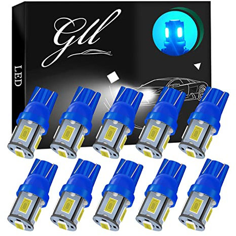 W5W Bulbs, 501 LED Bulbs Ice Blue T10 LED Bulbs 5630 5SMD T10 Capless LED Bulbs Wedge T10 Car Bulbs for Car Number Plate Lights, Dome Lights, Side Lights, Dashboard Lights