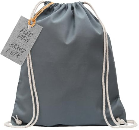 Baumwoll Turnbeutel 1 Stück 38 x 42 cm Sportbeutel - Rucksack Stofftasche Bag, Beutel, Baumwollbeutel, Jutebeutel OEKO-TEX® geprüft Stoffbeutel Damen & Herren, Kinder Gym Sack zum bemalen in Grau