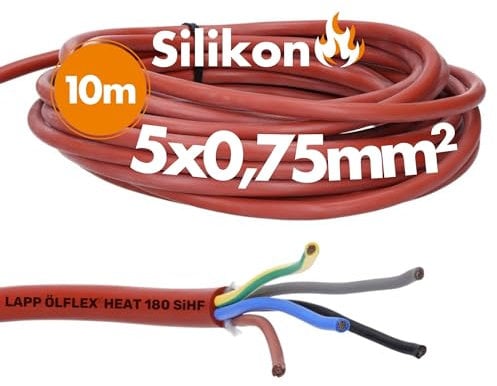 10 Meter Lapp 00460043 Ölflex Heat 180 Silikonleitung 5x0,75 mm² I Silikonkabel I Saunaofen Kabel 10 m I SiHF Saunakabel 5G0,75 mm² mit grün-gelben Schutzleiter
