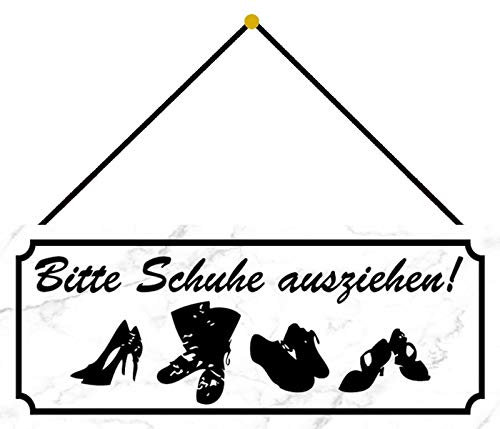 Schatzmix Schuhe Bitte ausziehen Metallschild 27x10 cm Wanddeko mit Kordel Blechschild, Blech, Mehrfarbig