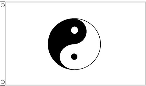 FlagSuperstore© Flagge Yin Yang, 150 x 90 cm, 100 % Polyester, mit Ösen, Weiß
