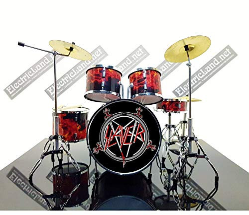 SLAYER Mini Drum Kit Tom Araya Kerry King Raining Blood Black Metal Tribute Miniaturen Rock 25cm Modellskala 1:4 Sammelbox Set Schlagzeug Modell-Sammlung