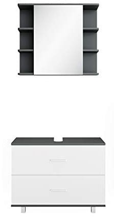 Vicco Badmöbel-Set Ilias, Badezimmerschrank-Set, Anthrazit/Weiß, 2 Teile, Unterschrank 80 cm