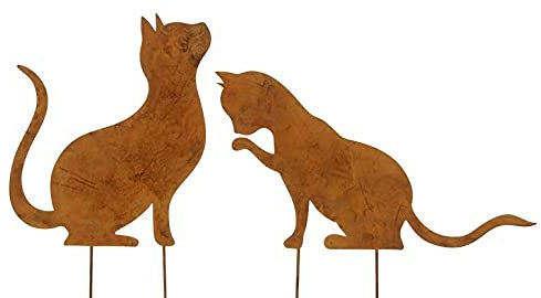 RiloStore 2er Set Stecker ROST Farben Katzen 30x17cm Metallstecker XL 2 STK Rostdeko Gartendeko 18cm groß Metall Katze Garten Dekoration Gesteckdeko …