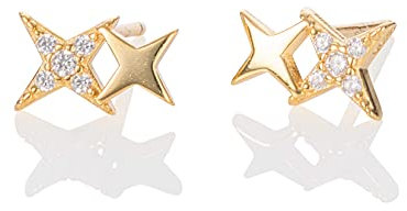 Namana Petites Boucles d'Oreilles Étoiles en Or Jaune pour Femme et Fille, Design Mini Étoile, Simples en Zircon, Bijoux Or avec Écrin Cadeau
