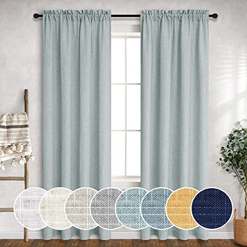 Blaugrüne Vorhänge, 243.8 cm lang für Wohnzimmer, 2 Paneele, Stangentaschen, lichtfilternde Baumwolle, Leinenoptik, halbdurchsichtig, Aqua-Grün, Vorhang für Esszimmer, Ozean, Spa, hellgrün, Grau
