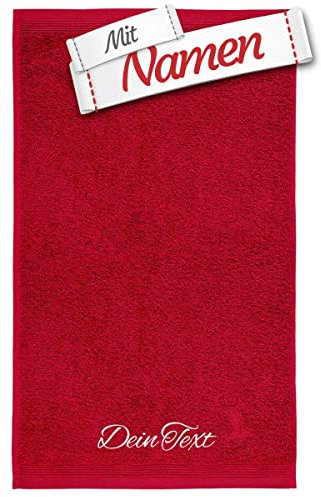 möve Superwuschel Handtuch mit Namen Bestickt, 50x100 Ruby Rot Baumwolle, Personalisiert bestickte Handtücher, Bad Frottee Handtuch besticken Lassen