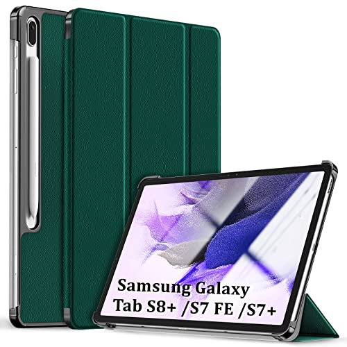 Kdely Funda Compatible con Samsung Galaxy Tab S8+/S7 FE/S7+12.4 Pulgadas Cover con Auto-Sueño/Estela Ultra Delgada Carcasa Protectora Tablet con Soporte Función (Verde Oscuro)