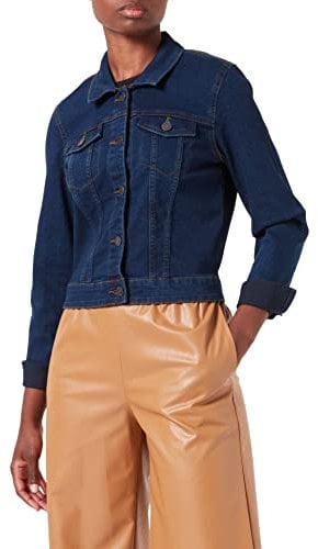 Noisy May Damen Kurze Jeansjacke | Basic Denim Übergangsjacke | Stoned Washed Jacket NMDEBRA, Farben:Dunkelblau, Größe:XS