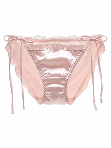 ranrann Femme Slip Satin Sexy Culotte Dentelle String à Lacet Shorties Elastique sous-vêtement Underwear M-L Rose M