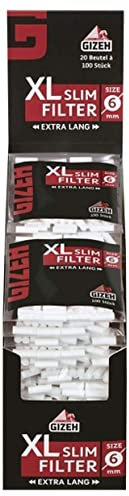 Gizeh 19858 Black XL Slim 6 mm Durchmesser-19 mm Länge-20 Beutel a 100 Filter, Papier