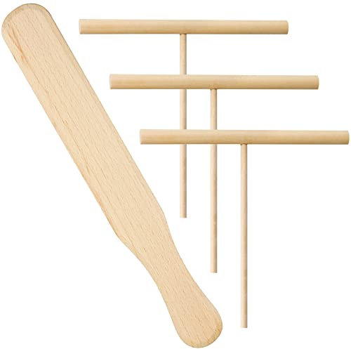 BLUESEABUY Kit Crêpes 1 Spatule Crêpe Bois et 3 Râteau à Crêpes Etaleur Crepe Épandeur de Crêpes pour Ustensiles de Cuisine Pancake Maker Cooking Tool