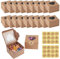 JOYSKY 18 Pcs Brown Cupcake Boxes, Paper Cake Box, Bakery Pastry Boxes with Windows and 24 Stickers, Kraft Candy Boxes for Cupcakes Desserts, Pastries Cookies Small Cakes Candy Pies & Gifts