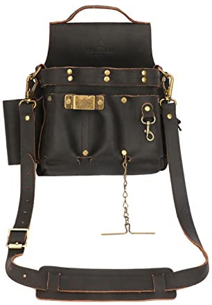 Tourbn Werkzeuggürteltasche für Elektriker, strapazierfähig, Bauarbeiter-Gürteltasche aus Leder in Braun, Größe 32*9.5*33cm