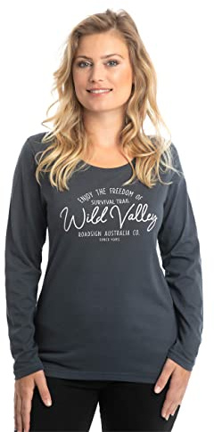 ROADSIGN australia Damen Langarmshirt mit Aufdruck auf der Vorderseite und Rundhalsausschnitt, Sweater aus 100 Prozent Baumwolle