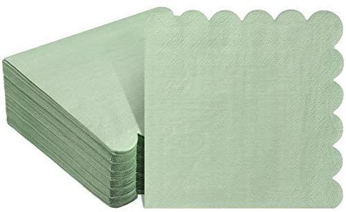 Cocktail-Servietten, gewellt, dickes Papier, Einweg-Servietten für Party, Hochzeit, Abendessen, Geburtstag, 12,7 x 12,7 cm (Salbei, 100 Stück)