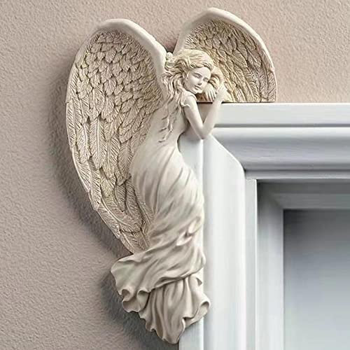 Engelsflügel Türrahmen Dekoration aus Harz,Klein Engelsflügel Wand-skulptur,Vintage Stil Shabby Chic Engelfiguren,3D Kreative Vintage Engelsflügel Türecke Ornament,Türrahmen-Deko Engel (Links)