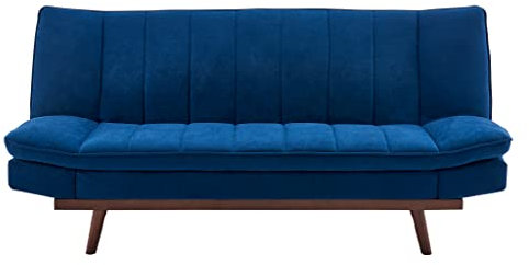 Bravich Mondaine 3 Seater Sofa Bed - Navy Blue. Velvet Fabric Click Clack Sofa Bed, Recliner Couch To Double Bed. Space Saving Furniture For Living Room, Bedroom & Guest Room- 188 x 94 x 87cm