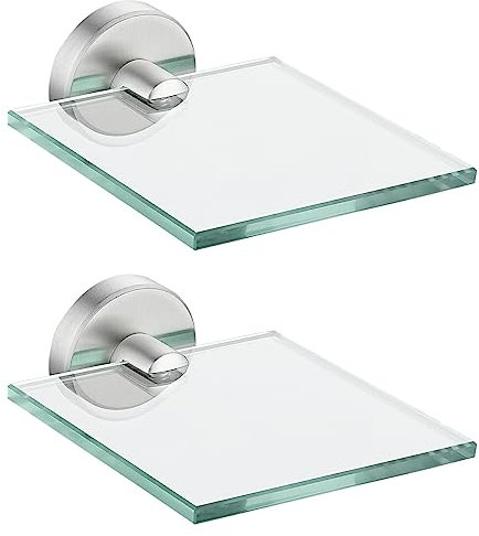 JQK Kleine schwebende Glasregale, gebürstet, 10,2 cm Displayleisten für Wand, Mini-Dekor, Wohnzimmer, Schlafzimmer, Badezimmer, gehärtetes Glas, Duschaufbewahrung, 2 Stück, TGS101L4-BN-P2