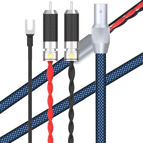Monosaudio High End Phonokabel Tonarmkabel 1,5M OFC Geschirmte 2 x Versilbertes Cinch Stecker auf 5-Pol Vergoldete Tonarmbuchse Gerade Vinyl-kabel Plattenspielerkabel mit Erdung für Plattenspieler