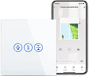 CNBINGO WLAN Rolladenschalter, für Jalousien/Vorhang/Türmotorsteuerung, Smart Rolladen Berührungsschalter Arbeit mit Alexa, Google Assistant, Neutralleiter wird benötigt, Weiß