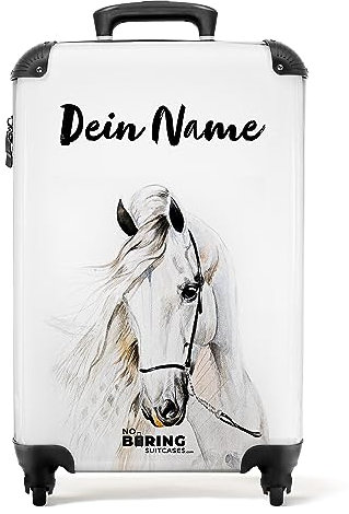 NoBoringSuitcases.com® Kinderkoffer Mädchen - Koffer Kinder Mädchen - Weißes Pferd - Kinder Koffer Madchen - Trolley - Kinder Trolley Mädchen - 55x40x20 - Fotokoffer - Personalisiert