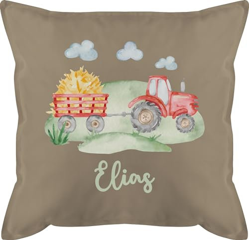 Kissen 50x50 - Traktor Trecker Bauer Schlepper Landwirtschaft Bulldog - 50 x 50 cm - Beige Natur - Junge traktorkissen Tractors und Name personalisierte Traktoren Motiv personalisiertes traktorfans