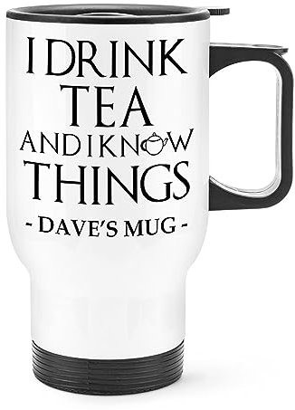 Gift Base Tazza da viaggio personalizzata con manico I Drink Tea and I Know Things
