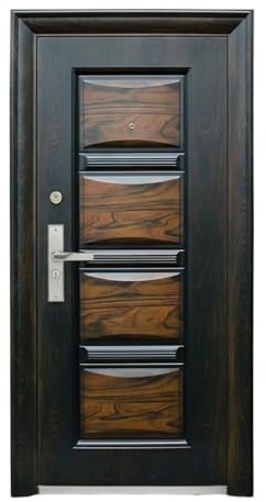 Porta Blindata da Esterno con Apertura Destra e Sinistra Sia Interna che Esterna Porta in Metallo con Spioncino Colore Marrone Effetto Legno P2 (Apertura interna destra, 96x200 cm)