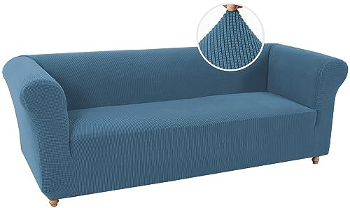 LINGKY Stretch Chesterfield Sofabezug 3 Sitzer Sofahusse mit Armlehne Spandex Jacquard Sofa Überwürfe rutschfest Sofa Überzug Waschbare Sofabezug für Haustiere (Staubiges Blau,3 Sitzer)