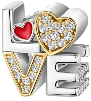 BIZK Gold Love Charm-Anhänger für Armband 925 Sterling Silber Charm Bead Pendant für Europäische Armbänder und Halsketten
