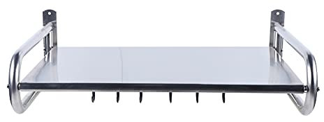 Lilyeriy Estantería de acero inoxidable para microondas con ganchos para cocina, soporte de pared, soporte para microondas, estante para horno