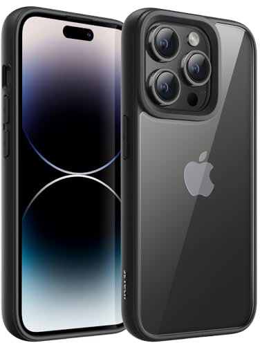 JETech Case for iPhone 14 Pro Max 6.7-Inch, Shockproof Phone Bumper Cover, Solid Color Matte TPU Frame, Anti-Scratch Clear Back (Space Black)