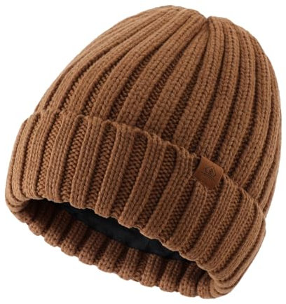 Magracy Herren-Beanie-Mütze, Winter-Thermomütze für Männer und Frauen, Klassische Strickmütze mit Bündchen, Totenkopf-Kappen, Braun