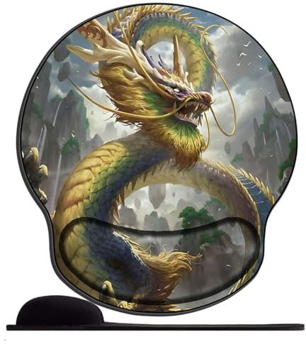 Tapis de Souris Ergonomique avec Repose-Poignet en Gel et Tissu Lycra,Dragon Chinois pour Ordinateur, Ordinateur Portable, PC, Maison, Bureau et Voyage