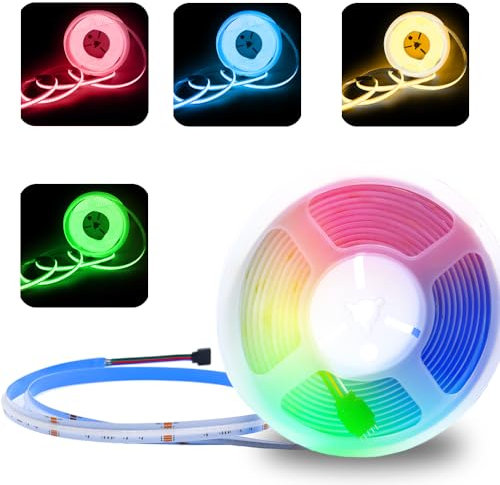 24V COB Ruban LED RGBW, 5M COB RGB+Blanc Chaud LED bande 784LEDs/M Flexible Bande dimmable Lumineuse LED flexible multicolore pour Armoire, Cuisine, Bricolage, Chambre à coucher, Commercial éclairage