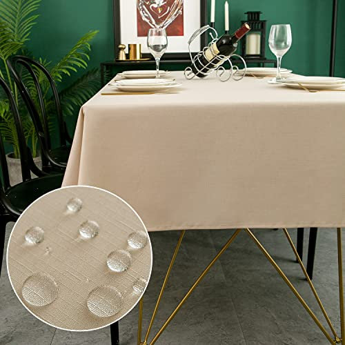 Yeahshion Tischdecke Rechteckig Schmutzabweisend, Beige 140 x 280 cm, Polyester-Leinen-Effekt, wasserdichte Tischdecke für Tisch, Esszimmer, Restaurant, Schutz (Beige, 140 x 280 cm)