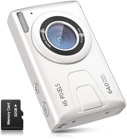 Cámara Digital CCN, 64MP 1080P FHD Cámara de Fotos con Pantalla de 3.0 Pulgadas, 18X Zoom Digital Cámara Compacta Portátil con 32GB Tarjeta TF, Cable USB, para Adolescentes Niños Adultos, Blanco