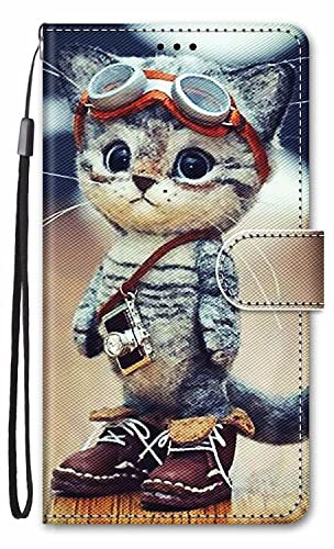 Nodigo-EU für Samsung Galaxy S23 FE Hülle Leder Magnetisch Kickstand mit Kartenfach 360 Grad Tier Muster Motiv Lustig Design Book Flip Hüllen Handyhülle Tasche Case - Katze