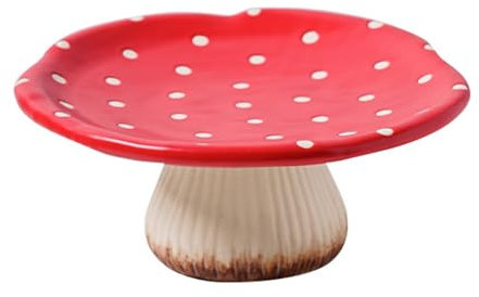 Soulnioi Salatteller aus Keramik, mit Pilzmotiv, niedliches Desserttablett, 22,9 cm, gepunktetes Serviertablett