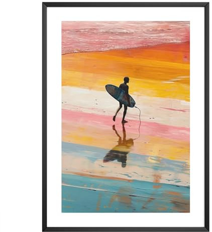 MJ-GRAPHICS® - Poster buntes Surf Beach Motiv - Wandbild Din A3 in Galerie Qualität 300g dickes Posterpapier - Surfer am Strand - Küchen & Wohnzimmer Bilder - ohne Bilderrahmen