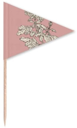 Flower Black White Chrysanthemum Toothpick Triangle Cupcake Toppers Flag