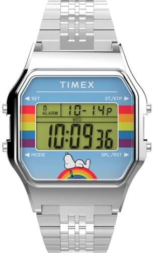 Timex Unisex Digital Quartz Watch with a Stainless Steel Strap Peanuts 80