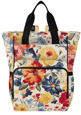 innewgogo Wickeltasche im Vintage-Stil mit Blumenmuster, Rucksack für Babys, Jungen, Mädchen, große Kapazität, Wickeltasche mit drei Taschen, multifunktionale Mutterschafts-Reisetasche für Reisen,