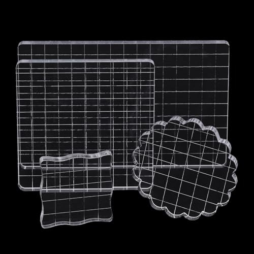 Hosifiy 7 Piece Stamp Set, Acrylic Block with Grid Lines, Transparent Stamp Punching Blocks for Scrapbooking, Card Making, Crafts Making