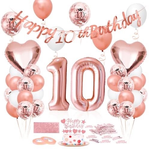 Luftballon 10. Geburtstag Roségold - Deko Set Mit Riesen Folienballon Zahl 10, Happy Birthday Ballon - Dekoration für Frauen