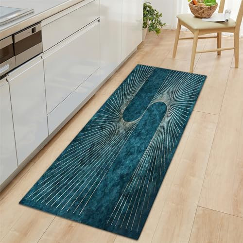 Tapis de Cuisine Vert Foncé Antidérapant et Lavable 40x120cm - Tapis Couloir Long Motifs Luxe Simple Rayé, Tapis d Entree Interieur, Tapis Devant Evier Absorbant Décoratif