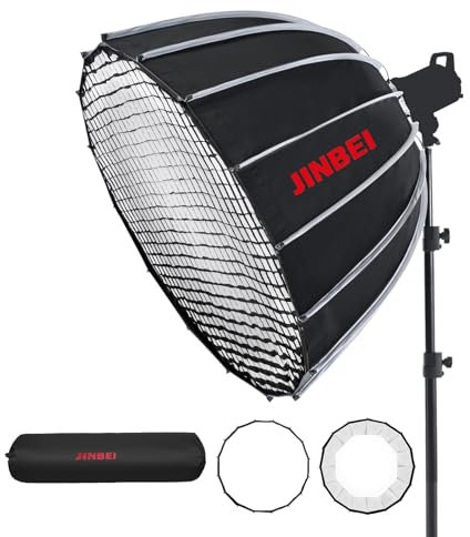 JINBEI KE-90 Tiefe Parabol-Softbox, 90 cm, mit Raster, Bowens-Halterung, Tragetasche, schnelle Einrichtung, professionelle Softbox für Fotografie, Studio, Porträt, Videoaufnahmen